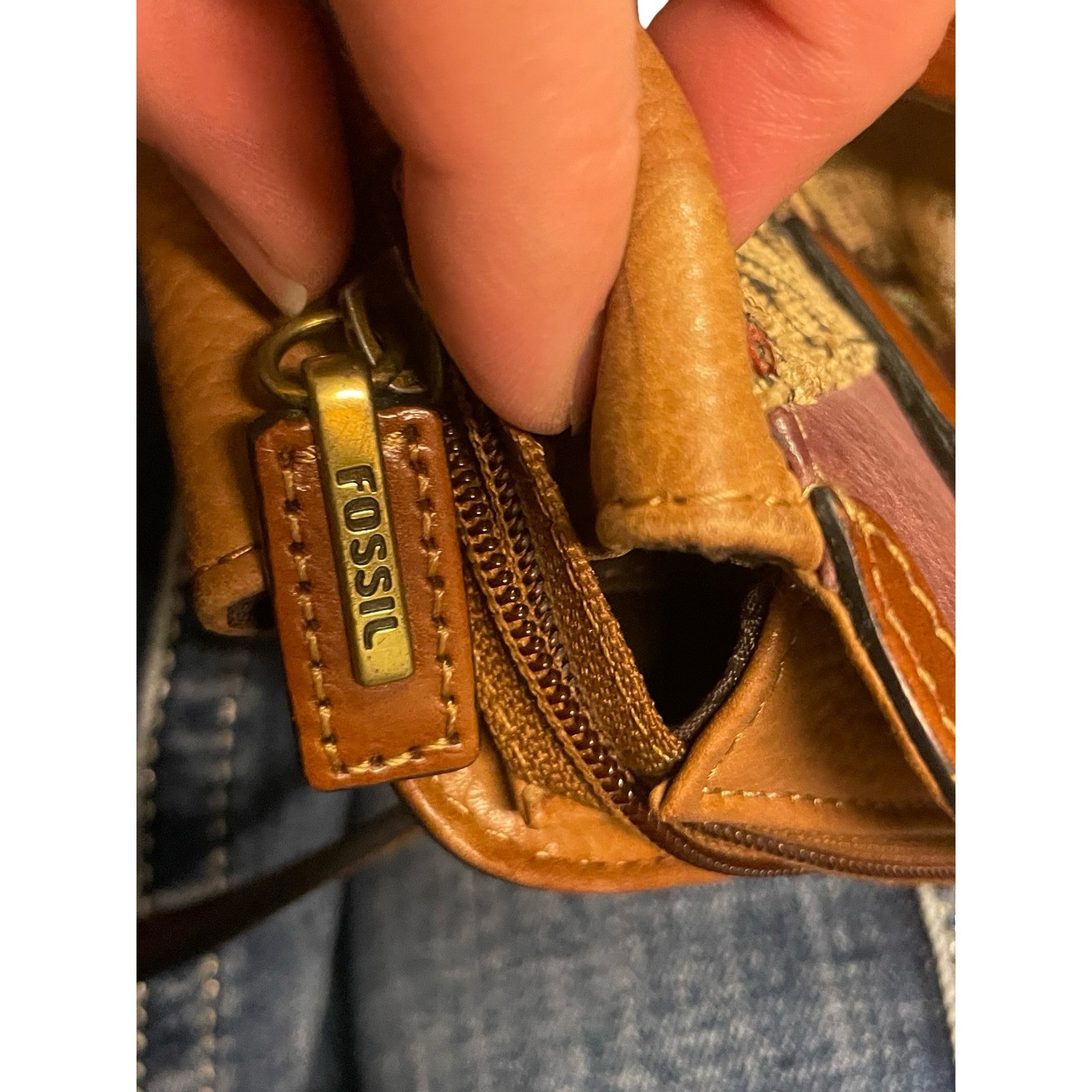 Fossil Patchwork Leather purse Brown Multi Chevro… - image 4