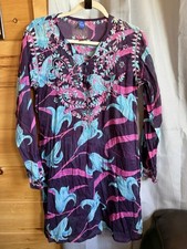 Raj Embroidered Indian Cotton Sheer Tunic Top Boho Indie Earthy Kurti Sz L