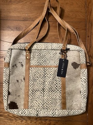 Chloe and Lex Large Cowhide Canvas Tote Bag - NWT