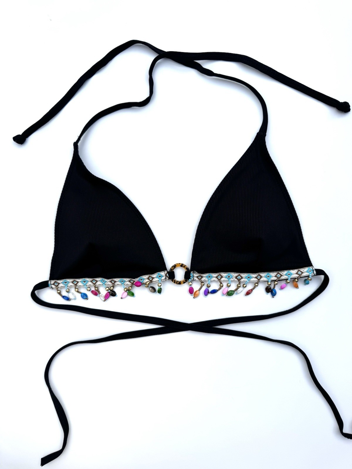 Beaded Black Boho Bikini Top - image 3