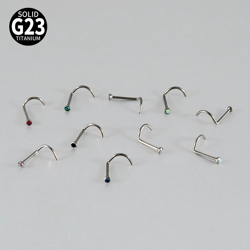 Anillo nariz ópalo 2 piezas G23 titanio nariz curvada perno nariz aro elegante joyería corporal Foto 3 de 4