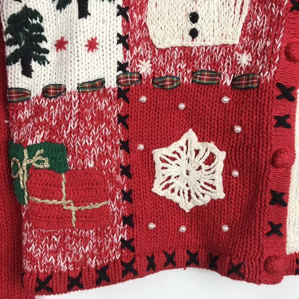 Cárdigan Suéter Vintage Lord & Taylor Navidad Rojo Vacaciones Tejido Árboles Mediano Foto 4 de 4