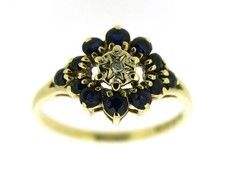 9 ct yellow gold sapphires diamond rings size J 1/2 vintage hallmark London 1983