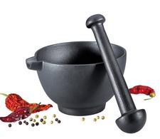 Zassenhaus Extra Large Cast Iron Mortar & Pestle with Pour Spout, Black