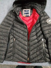 SoulCal & Co Mens Black Puffer Jacket Hooded Quilted Coat Red Lining Size Uk8