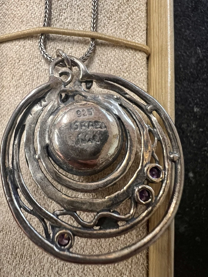 Collar colgante vintage Didae Israel de plata de ley 925 con perla y amatista Foto 3 de 4