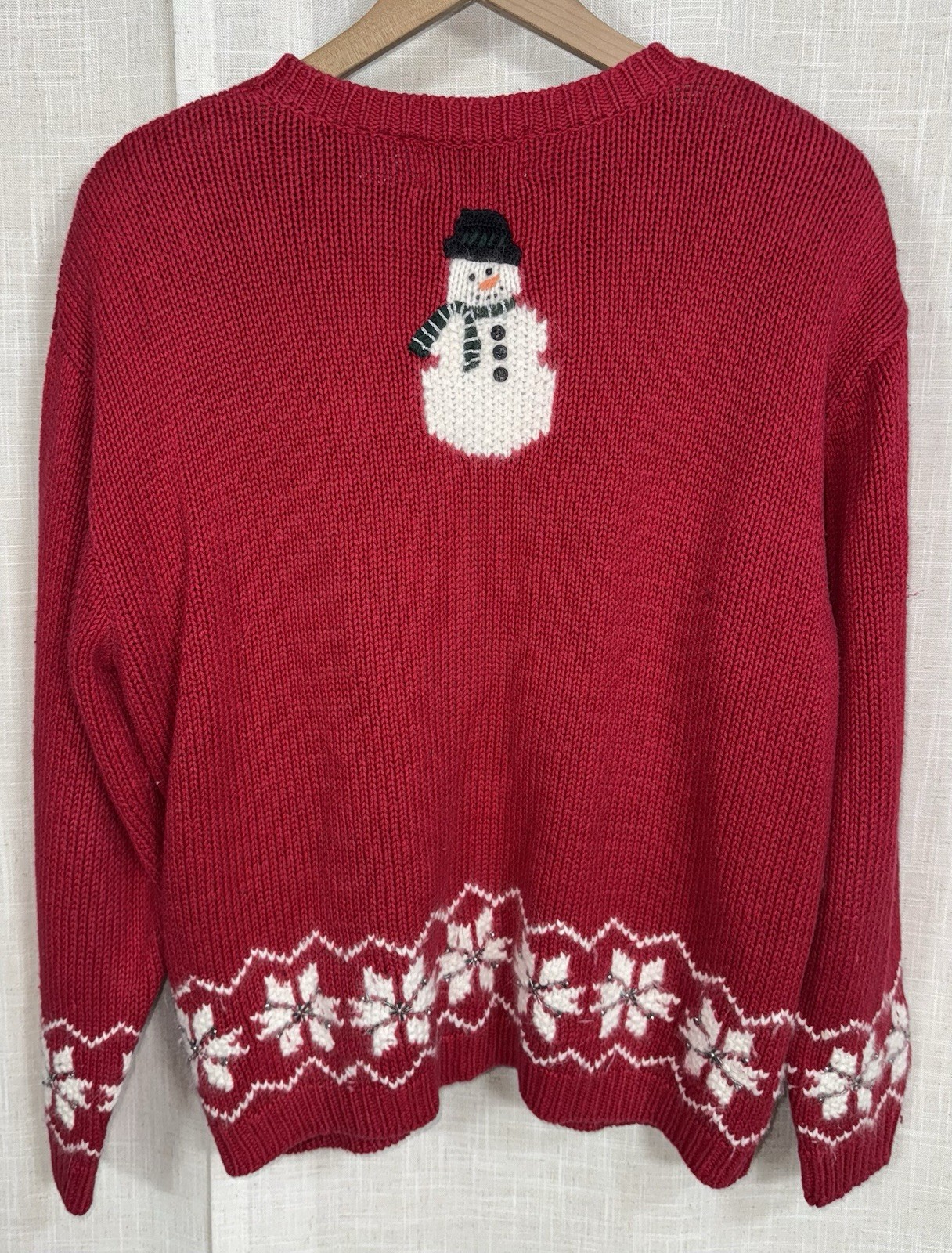 RARE & HTF Vintage Croft & Barrow Hand Knit Cardigan Sweater Angora Snowman L image 4