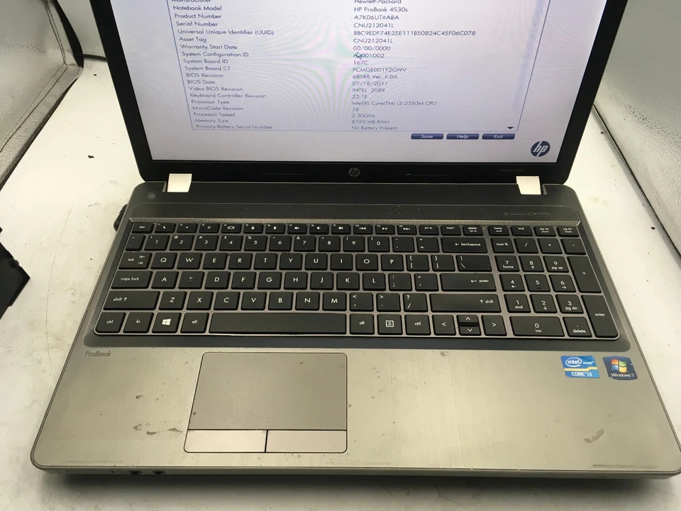 HP PROBOOK 4530S - BOOTS TO BIOS - INTEL I3 2350M - NO RAM -READ DESCRIPTION- BB - Image 3 of 4