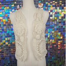 Vintage Handmade Crochet Vest Womens One Size Cream Boho Festival Sunbeam Design