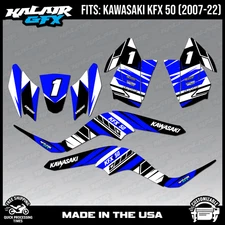 Graphics Kit for Kawasaki ATV KFX50 (2007-2022) Blazing Series - Blue