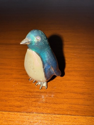 Vtg Monet Turquoise & White Penguin Enameled Trinket Box Signed - Picture 5 of 16