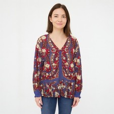 Free People Oversized Top X-Small Floral Bohochic Blue Red V-Neck OB761348