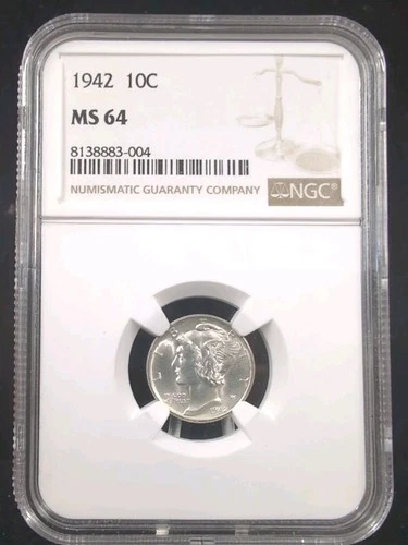 1942 10C NGC MS 64 MERCURY DIME White #7250
