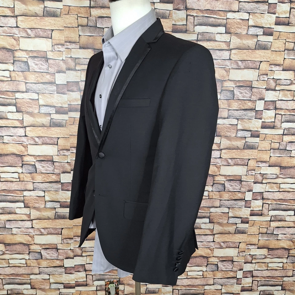 Vinci 2 Piece Tuxedo Mens 36R 32X29 Black Double Vented 2 Button - Image 2 of 4