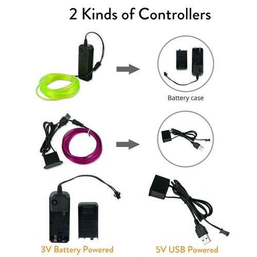 1-5M RGB LED Neon Glow Wire Light 3/5V USB Control String Rope Cable Car Decor - Picture 3 of 24