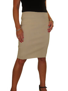 Ladies Stretch Bodycon Pencil Skirt Above Knee Smart Casual Beige NEW 6 ...