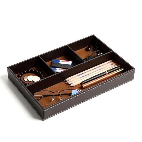 Leather Storage Box with Partition Soft Save Space for Home Office Organizer - Picture 5 of 26