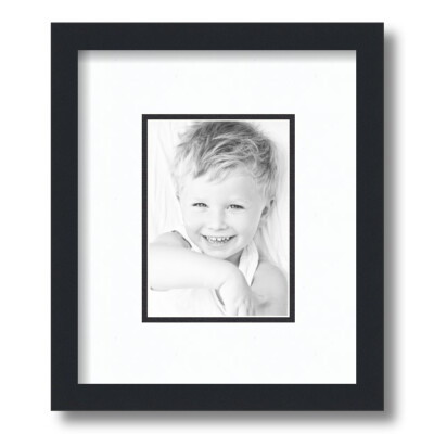 ArtToFrames Matted 9x11 Black Picture Frame with 2'' Double Mat, 5x7 Opening