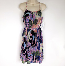 Nicole Miller Womens Dress 6 Purple Blue Mulicolor Paisley Sleeveless Pleated