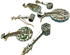 Chinese Cloisonne mini 6 Ceramic & Metal Stringed Musical Instruments Guitar VTG