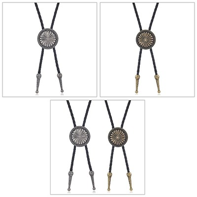 Metal Round Flower Cowboy Pendant Bolo Tie Necktie Jewelry Shirt Chain Necklace