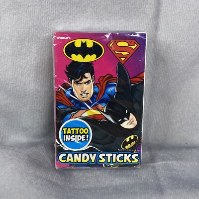 WORLD CONFECTIONS DC SUPERMAN BATMAN CANDY STICKS 3.25''x2.00'' BOX