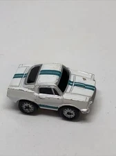 Small Micro Machine Plastic 1965 style Ford Mustang in White & Green Stripes