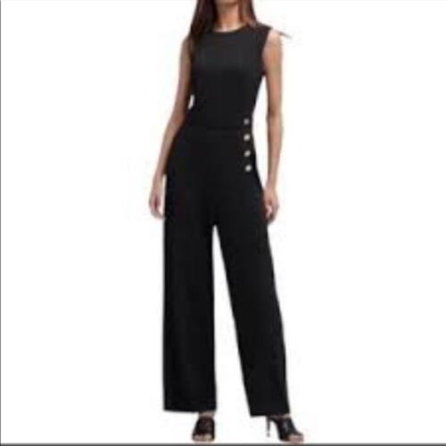 DKNY NWT 8 sailor style black jumpsuit gold button office fall classic