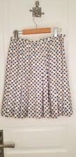 Silk Marc Jacobs Pleated A-Line Skirt Beige Blue and White Geometric Pattern Sz6