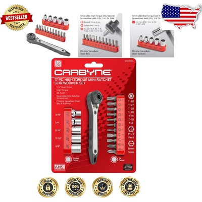 High Torque 17 Piece Mini Ratchet Screwdriver with Durable CrV Bits and Sockets