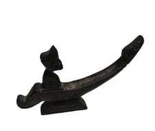 Vintage Wood Carved Man In Dragon Boat Incense Burner Holder