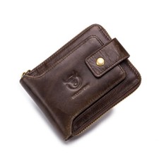 BULLCAPTAIN RFID Blocking Mens Genuine Leather Zipper Card Holder Coin Wallet