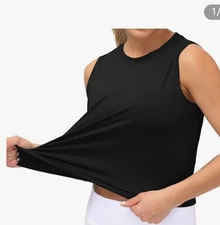 Dragon Fit Women Sleeveless Yoga Tops Workout Cool T-Shirt, Black, Size Small