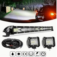22inch LED Light Bar Spot Flood Combo+4" Pods Offroad For Jeep Truck SUV +wire