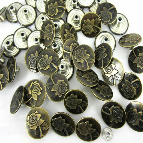 Druckknöpfe für Jeans alt gebräunt Blume Metallmuster 20 Sets 20 x 8 mm - Bild 3 von 3