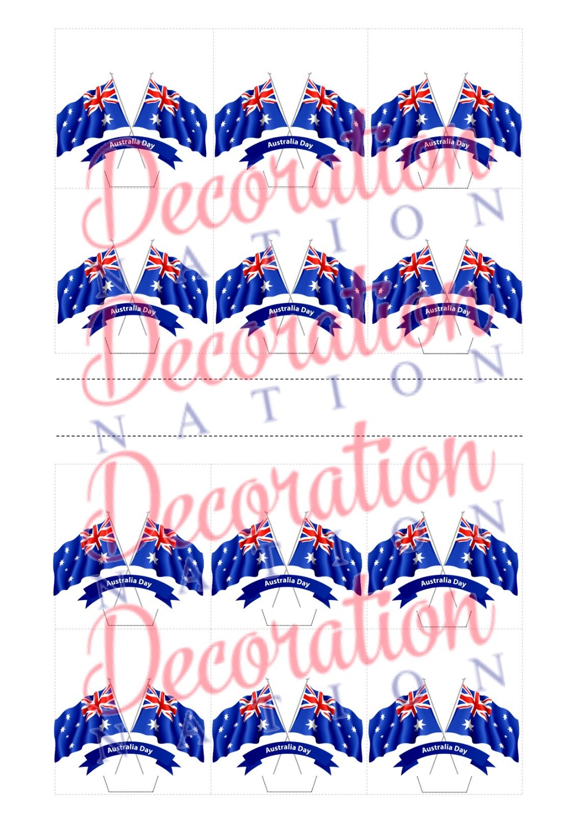 Australia Day Flag Duo 12 PREMIUM STAND UP Edible Cake Toppers Aussie