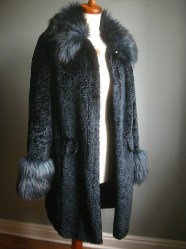 M&S velvet COAT 14 afghan mongolian faux fur collar penny lane 60s hippy PER UNA - Picture 1 of 12