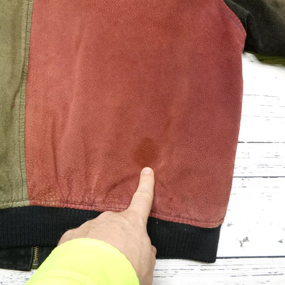 Chaqueta de gamuza The Limited vintage para mujer pequeña verde roja cremallera completa abrigo bombardero Foto 2 de 4