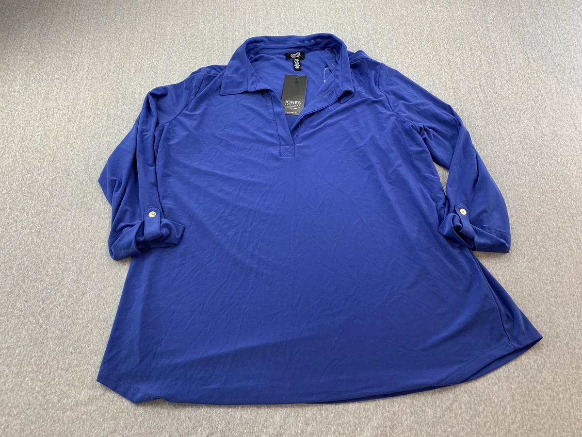 Blouse Jones New York Signature Col V Bleu Ciel Avec Ruché Twist - Taille 2X, Occasion Très Bon état