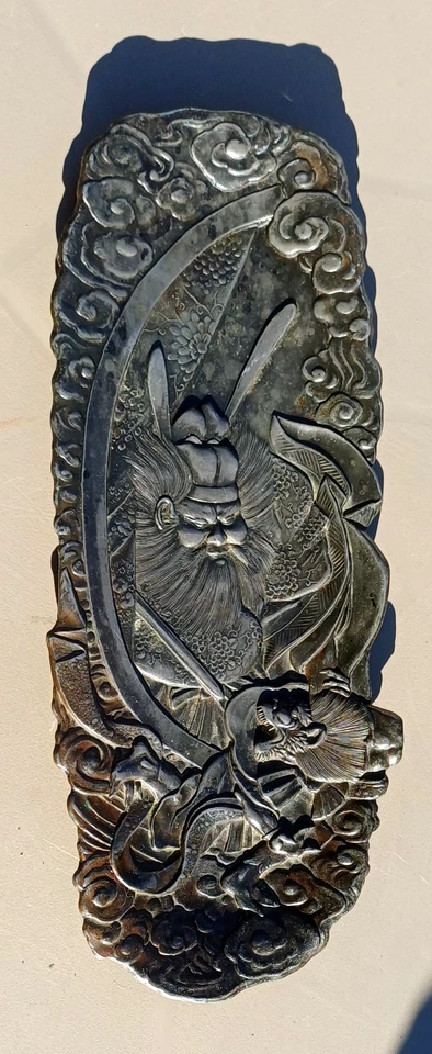 Ancien Porte Stylo, vide poche décor d'un Samouraï, dragon en régule - Photo 4/4