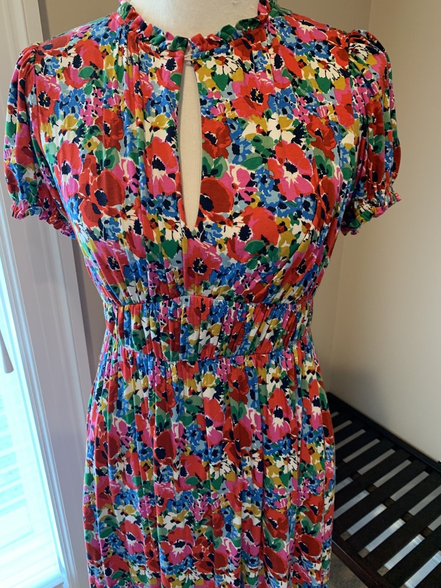 Boden dress 2P stretch knit keyhole midi tea floral poppy rosanna pretty  ruffles | eBay