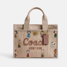 Coach CBH43 Peanuts Tote Shoulder Bag 26 Cotton Canvas  orange strap Outlet