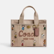 Coach CBH43 Peanuts Tote Shoulder Bag 26 Cotton Canvas & orange strap Outlet