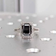 2Ct Emerald Cut Black Lab Created Women's Wedding Ring 14k White Gold Plated