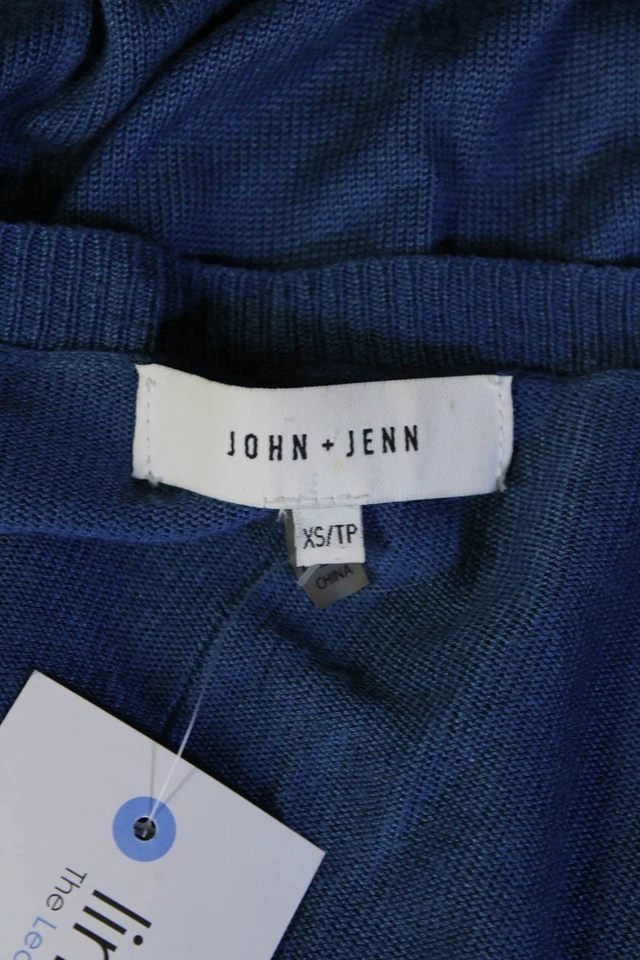 Suéter cuadrado azul con abertura lateral cuello en V manga larga John + Jenn para mujer talla XS Foto 4 de 4