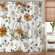 Fall Watercolor Pumpkin Shower Curtain, Autumn Thanksgiving Harvest Pumpkins ...