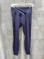 Women's Crossover Waist Leggings Large Navy Blue Side Pockets Yoga Athleisure