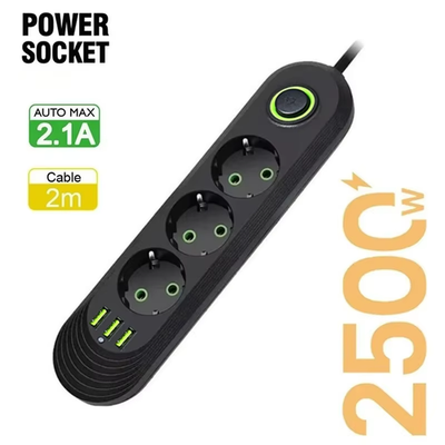 #ad #ad EU Plug 2500W 2M Extension Cable Power Strip round Pin AC Outlet Electrical Char $16.99