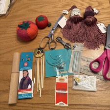 Lot Of Assorted Sewing Supplies Pinking Shears, Pin Cushions, Needles, etc.