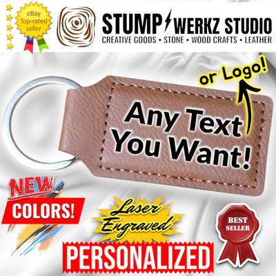 Personalized Vegan Leather Keychain Gift Custom Name Logo Keyring Fob Bag Tag